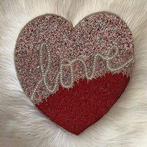 NEW Red & Pink Love Heart Shaped Valentines Day Beaded Charger 15”x15”